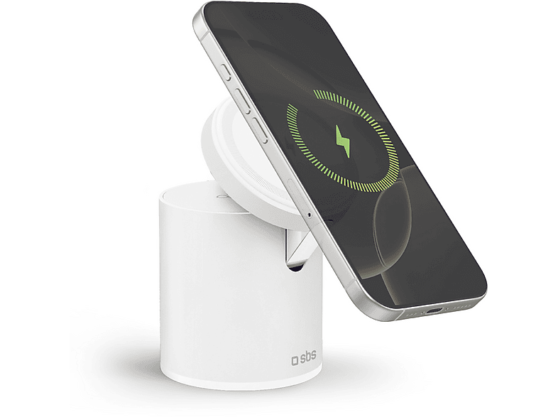 CARICATORE MAGSAFE SBS Magnetic Power Dock 2in1 da 15W, Bianco
