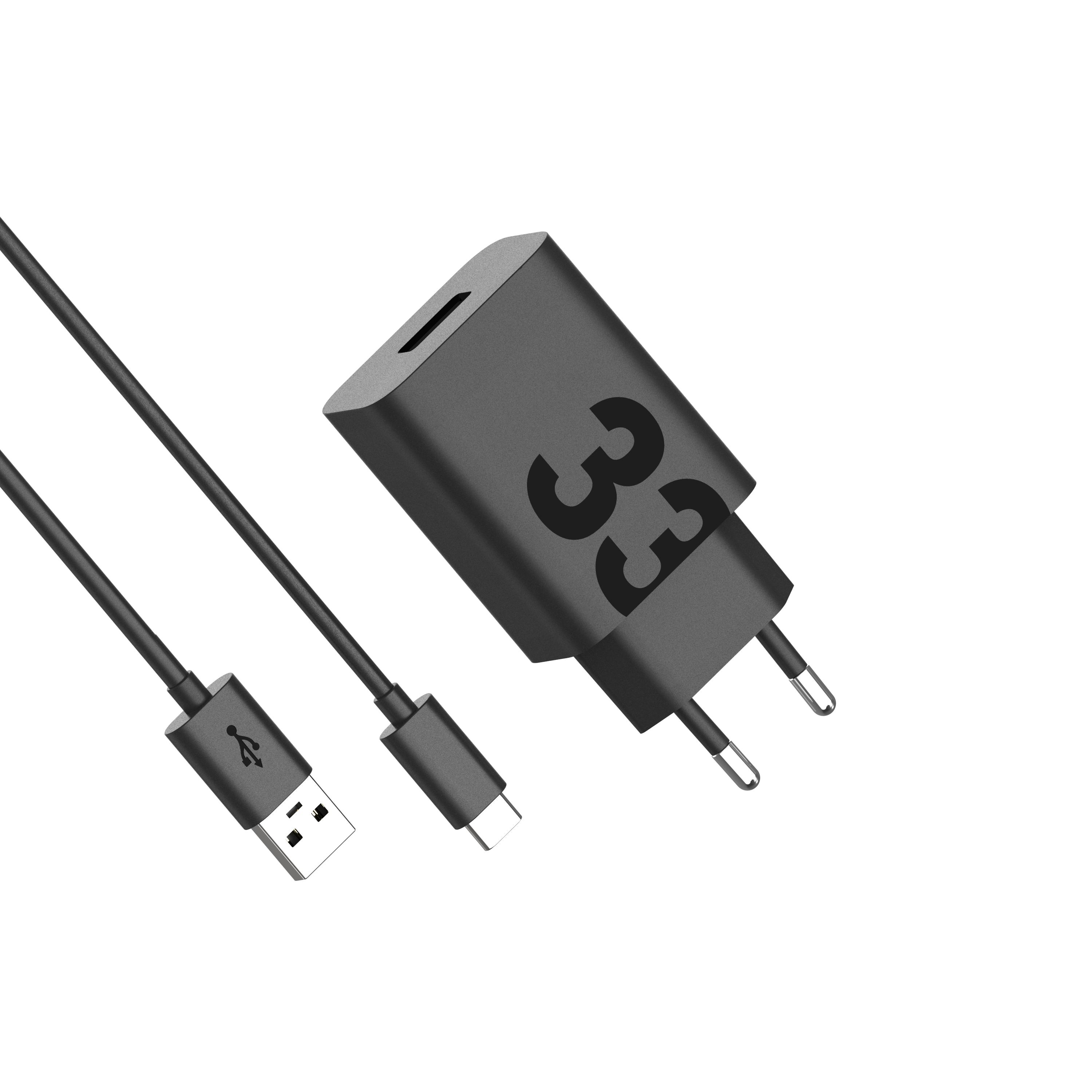 Caricatore Rapido Motorola TurboPower 33W USB-A con Cavo USB-C da 1m – Compatibile con QC3.0, Protezione da Sovraccarico, Nero