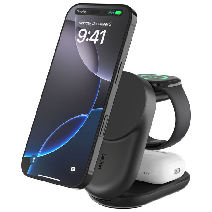 CARICATORE WIRELESS BELKIN STAND FOLD WL Qi2 25W 3-1 da 25 W, Nero