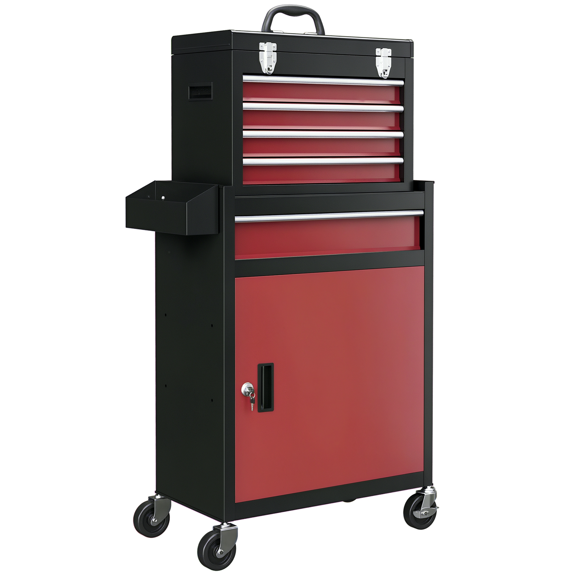 Carrello da officina HOMCOM con ruote, carrello da cameriere con custodia portautensili rimovibile, 5 cassetti e serratura per armadietto