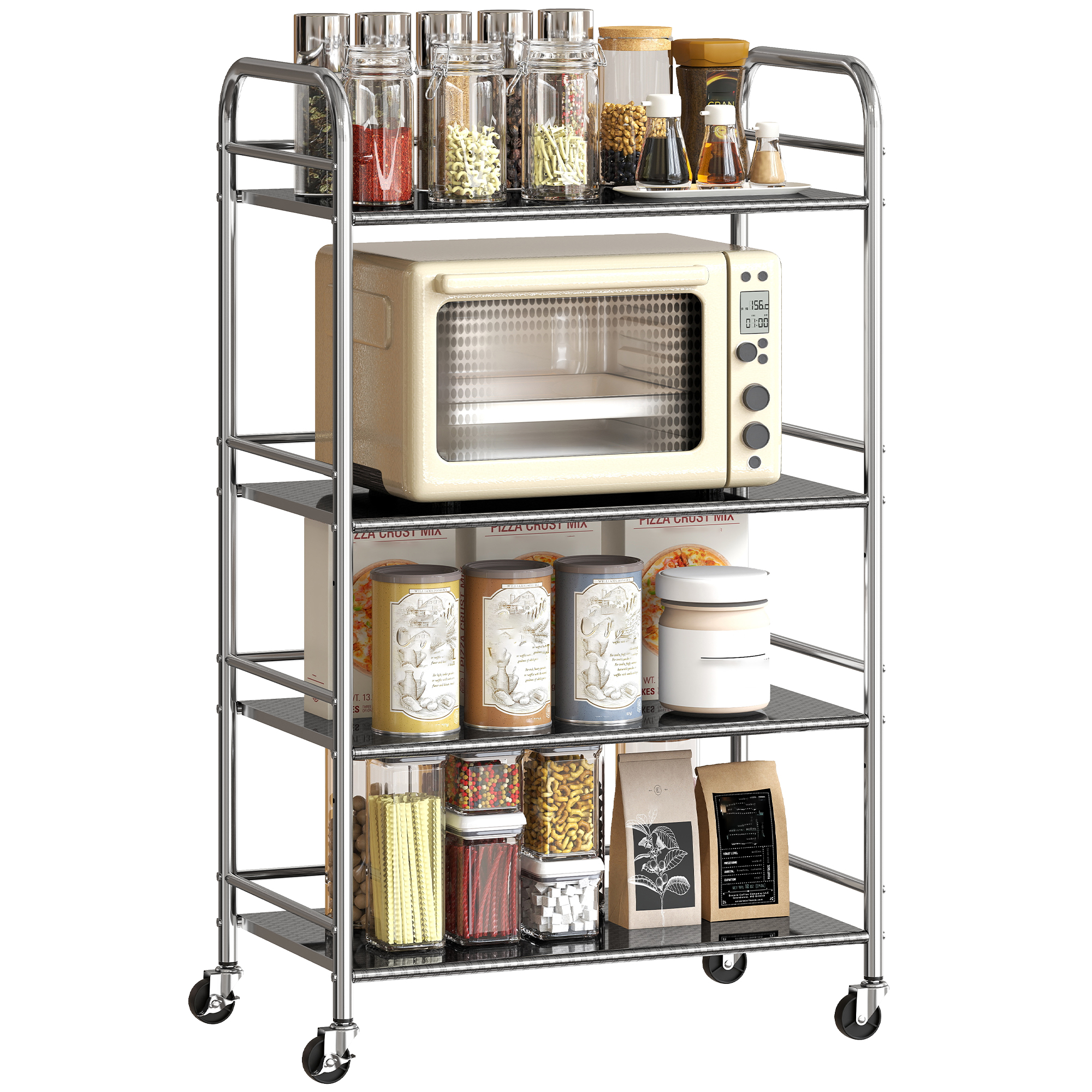 Carrello di servizio HOMCOM per cucina, in acciaio inox a 4 livelli con 4 ripiani e maniglie, carrello Rangeman