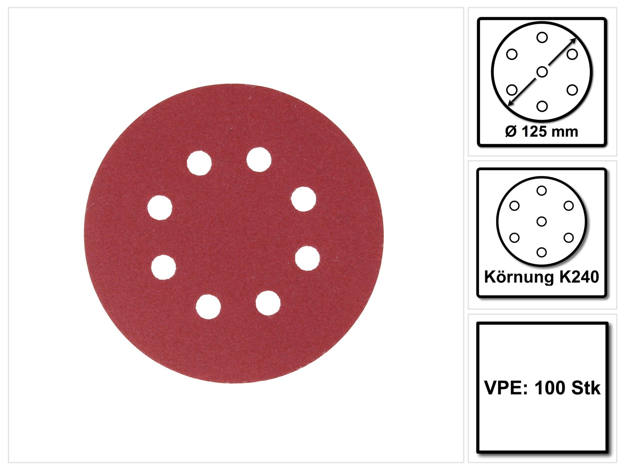 Carta Abrasiva Makita Con Velcro 125 Mm K240, 100 Pezzi (2x P-43686) Per Dbo, Bo, Dcw, Dwe, Gex, Pex, Sxe, Bos