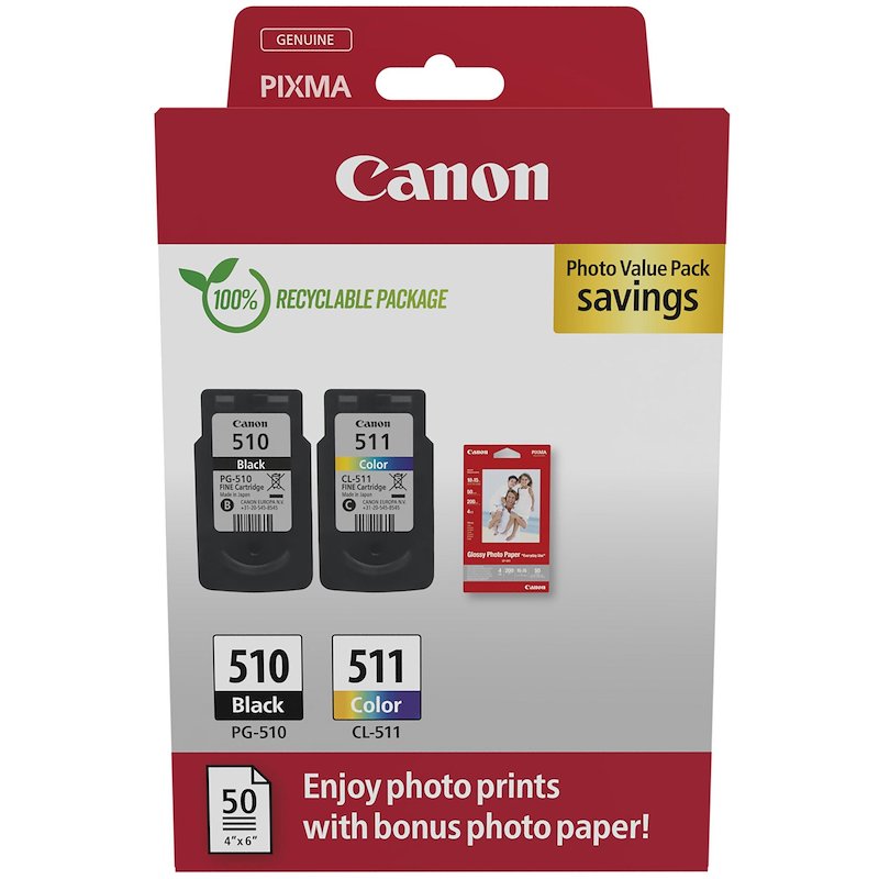 Cartucce + carta fotografica CANON PG-510 e CL-511 Nero, Colori