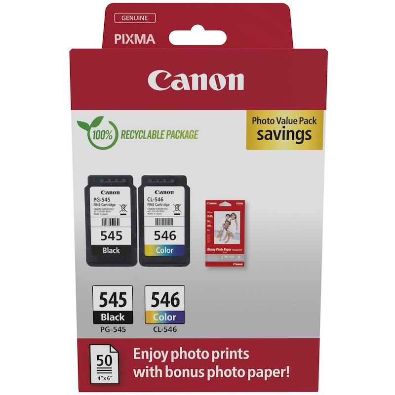 Cartucce + carta fotografica CANON PG-545 e CL-546 Nero, Colori
