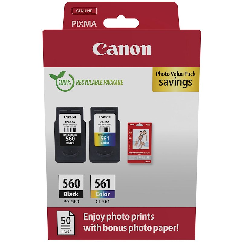 Cartucce + carta fotografica CANON PG-560 e CL-561 Nero, Colori
