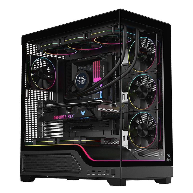 Case Showbui Wave 82B Gaming Tower Atx 4X12Cm Argb Fan 2Xusb3 Type-C Darker Temp Glass Side Fron