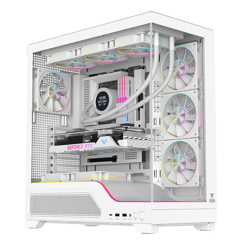 Case Showbui Wave 82W Gaming Tower Atx 4X12Cm Argb Fan 2Xusb3 Type-C Darker Temp Glass Side Fron