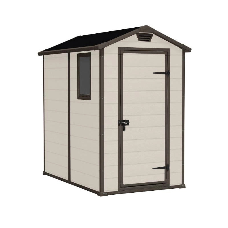 Casetta da giardino in resina effetto legno 130x192x198 cm - con pavimento rialzato e finestra laterale - Beige – Keter