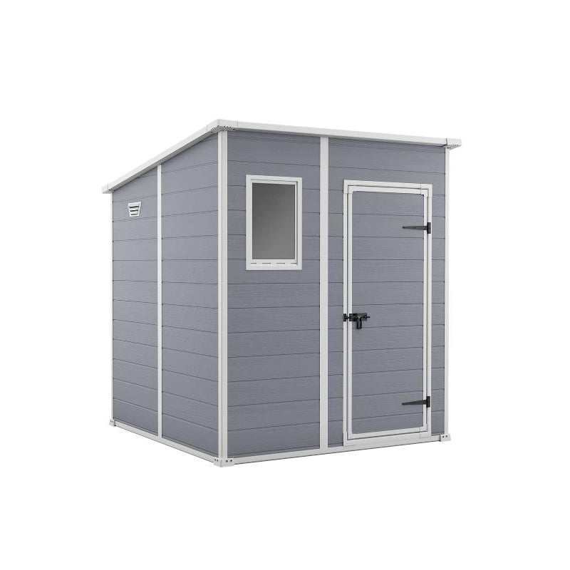 Casetta da giardino in resina effetto legno 183,5x185 cm - con pavimento e finestra, porta lucchettabile - Grigio – Keter