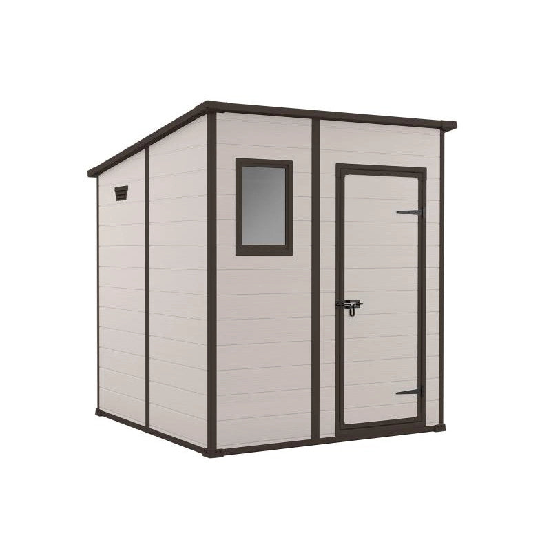 Casetta da giardino in resina effetto legno 183,5x185 cm - pavimento e finestra, porta lucchettabile - Beige – Keter