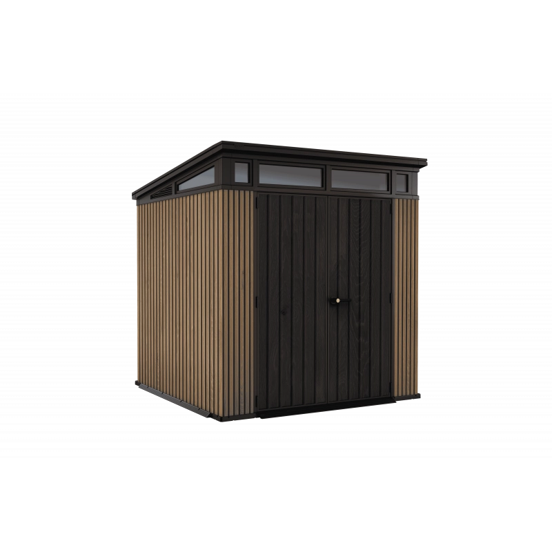 Casetta da giardino in resina effetto legno EVOTECH+ 216x218 cm - pavimento e doppia porta - carico neve 150 kg/m² – Pent 7x7 Signature Venetian - Keter