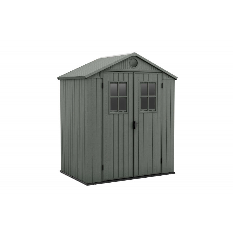 Casetta da giardino in resina EVOTECH+ effetto legno 190x122x221 cm - con pavimento rialzato e doppia porta - Verde – Keter