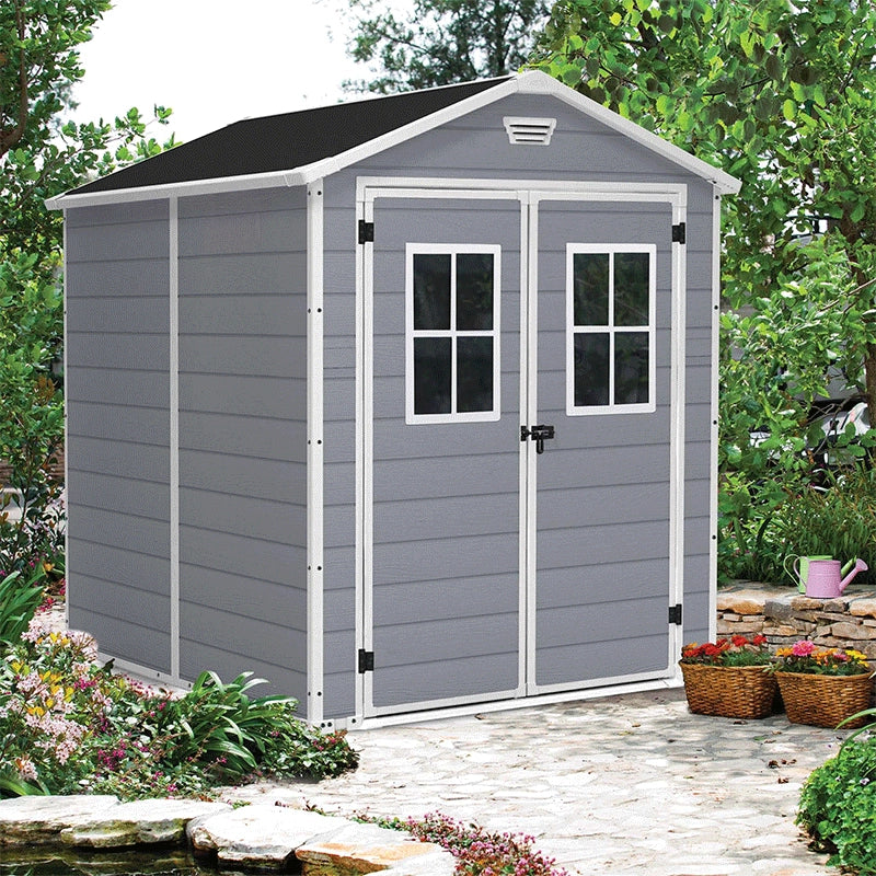 Casetta in resina grigia - MANOR PREMIUM® 86 - 4,4 m² + Porta-finestra doppia