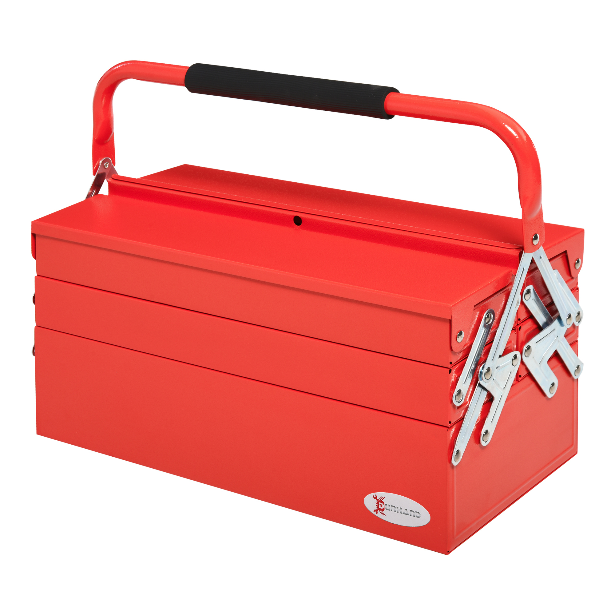 Cassetta degli Attrezzi Pieghevole in Acciaio Durhand con 5 Vassoi e Maniglia