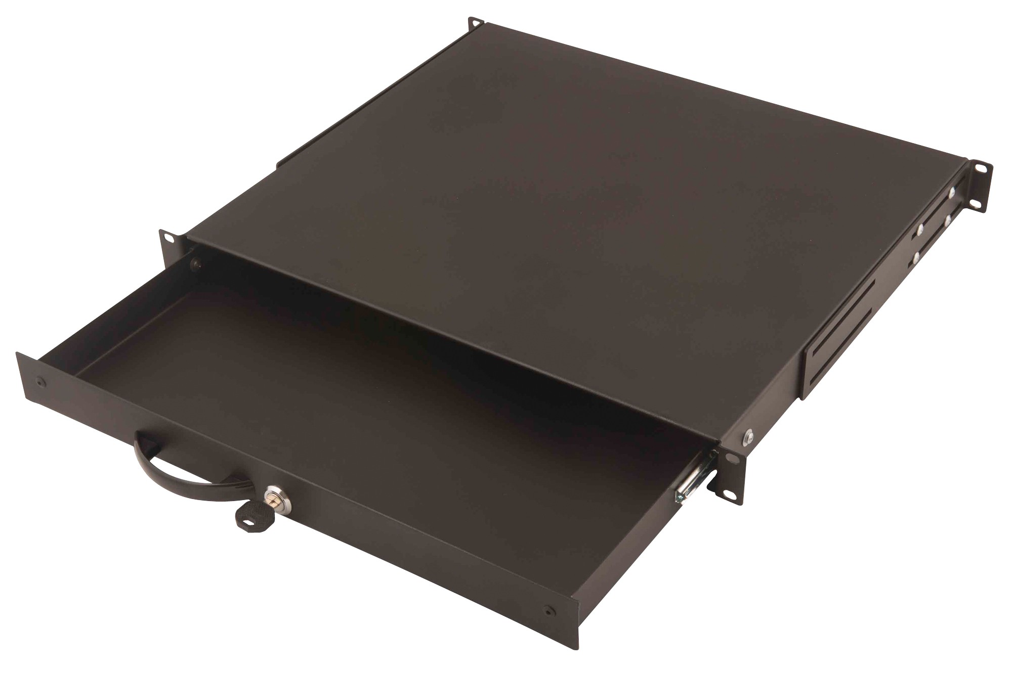 Cassetto Estraibile Con Maniglia E Chiusura A Chiave Per Armadi Rack 19 Misure Mm. 482X45X492 Colore Nero