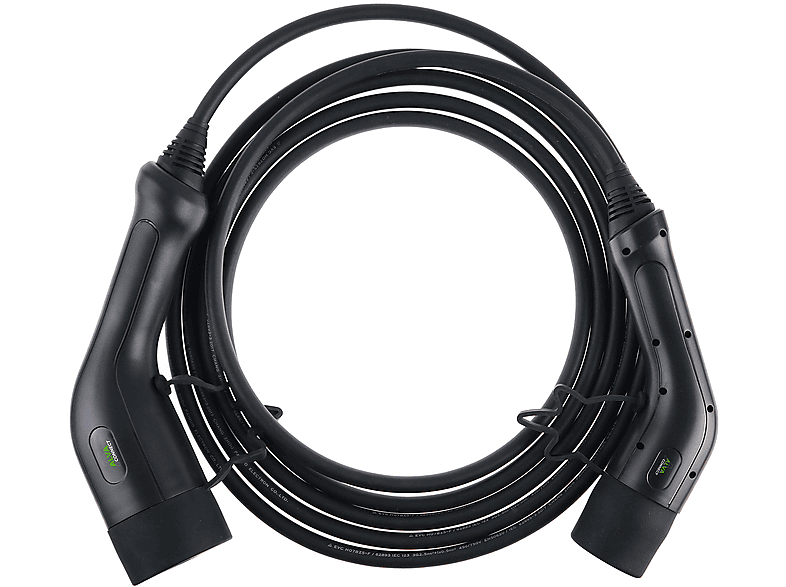 Cavo di ricarica auto elettrica MPA TECH AEVCB1P74K cavo EV da 7,4kW, tipo 2 a Tipo 2, max 32A, 250V, monofase, lunghezza 5m, custodia inclusa