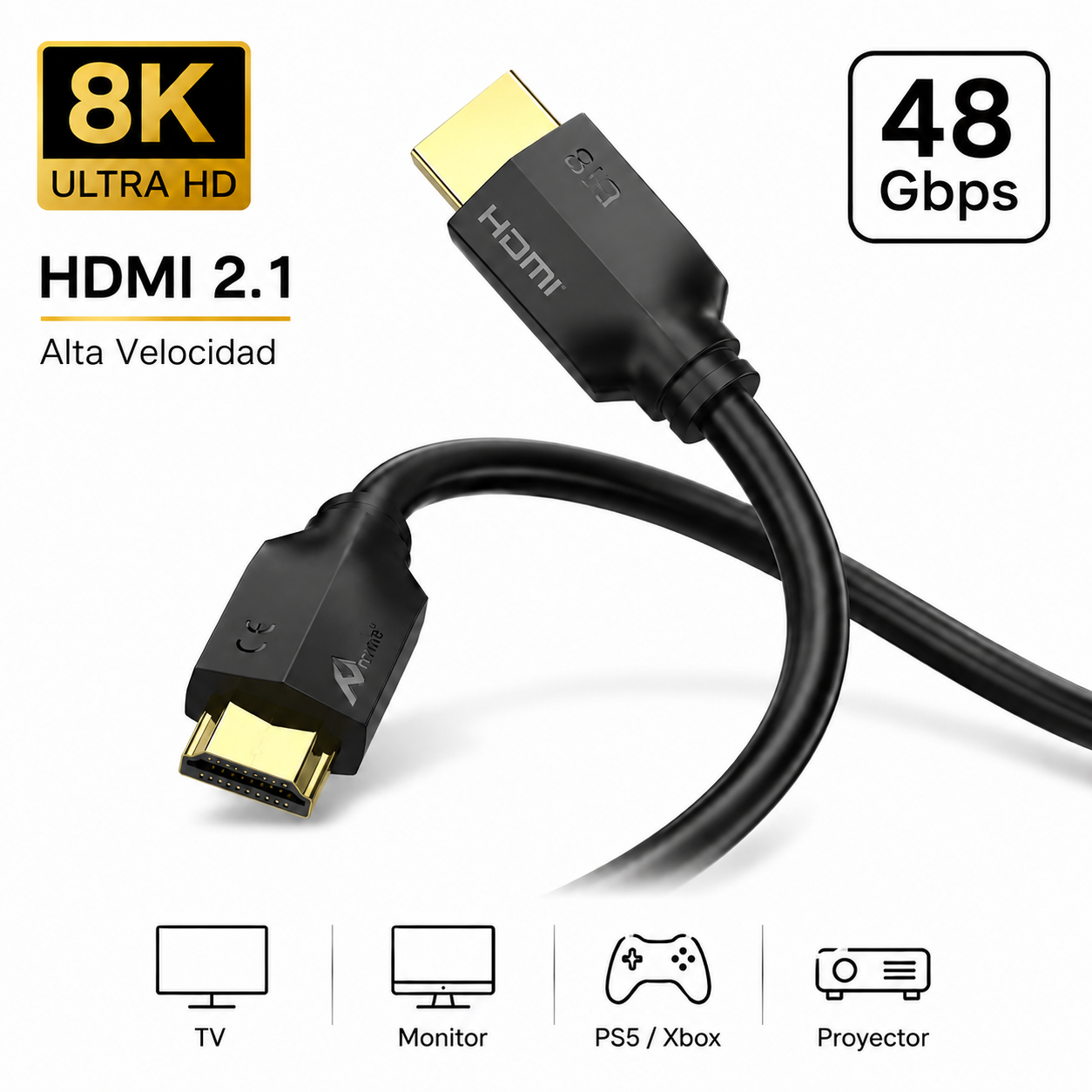 Cavo HDMI 2.1 8K 48Gbps 2m Ultra HD compatibile con Ps5 Ps4 Xbox TV Monitor Proiettore