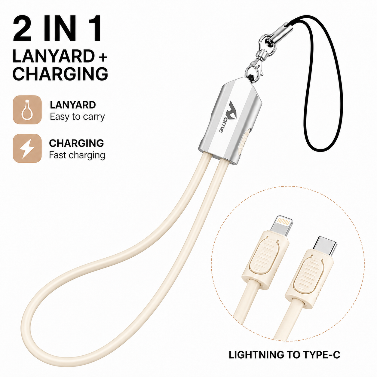 Cavo USB-C a Lightning 2-in-1 con Cinturino | Ricarica Rapida 35W 3A | Portachiavi da appendere 30 cm | Cavo dati per iPhone e iPad
