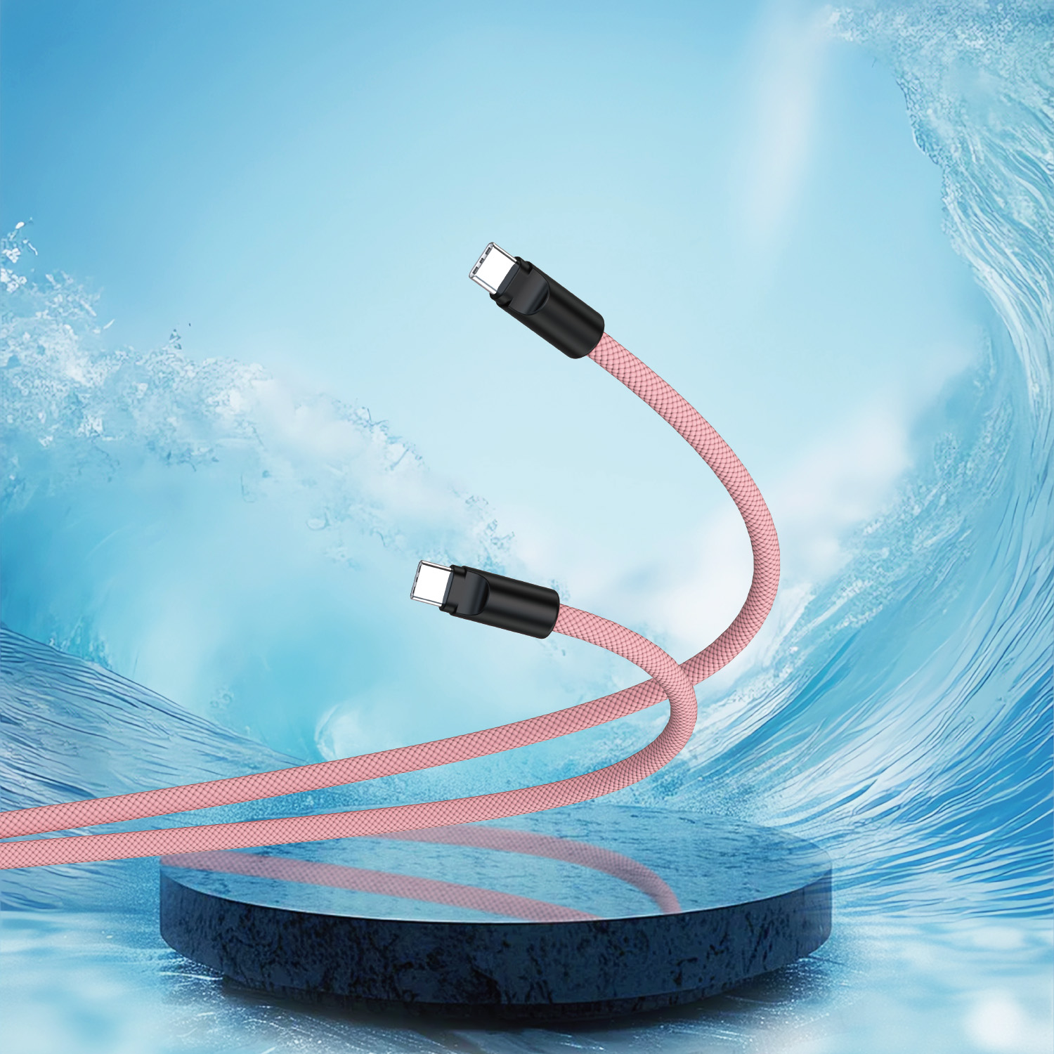 Cavo USB-C a USB-C 60W Max. Cavo intrecciato da 1,5 m per ricarica e trasferimento dati con cordino da appendere