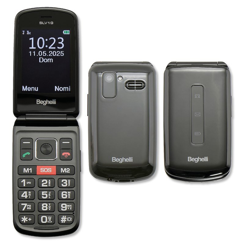 CELLULARE BEGHELLI Phone SLV19 ECODESIGN Nero, per anziani, tasti grandi, tasto di chiamata rapida soccorso, a conchiglia