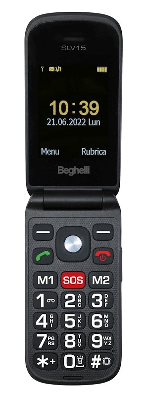 CELLULARE BEGHELLI SLV15 Nero, per anziani, tasti grandi, tasto di chiamata rapida soccorso, a conchiglia