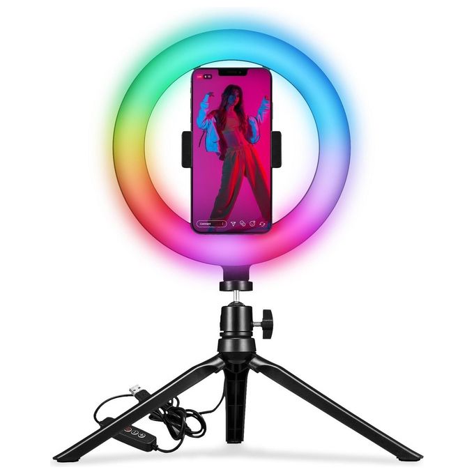 Celly CLICKRINGRGBBK Treppiede da Tavolo con Anello Luminoso LED RGB Telecomando Braccio Flessibile Alimentazione USB colore Nero Celly CLICKRINGRGBBK Treppiede da Tavolo con Anello Luminoso LED RGB Telecomando Braccio Flessibile Alimentazione USB colore Nero
