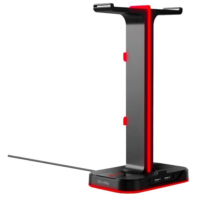 Celly CYBERSTATIONBK CyberStation Supporto per Cuffie Gaming RGB Hub 2 Porte USB-A colore Nero
