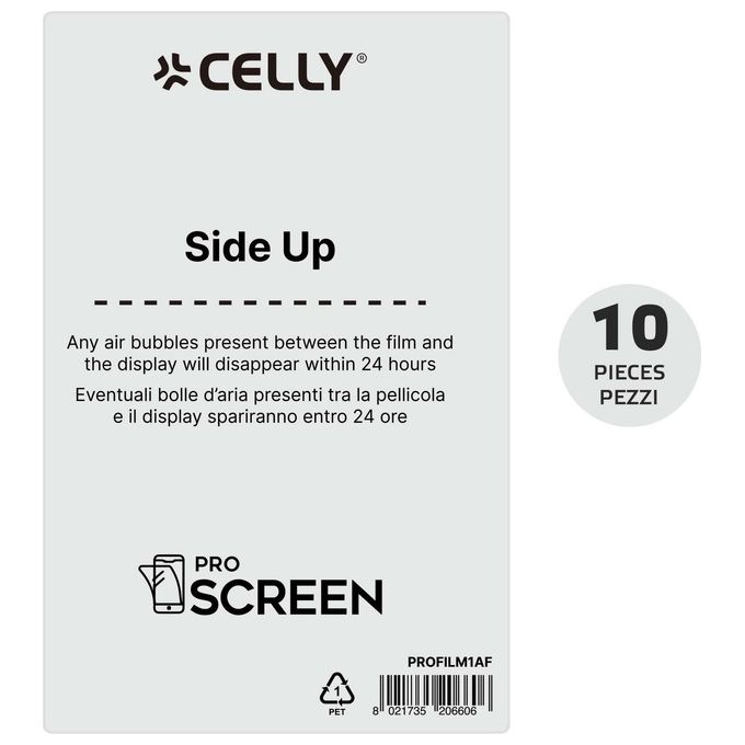 Celly PROFILM10AF Pellicola Proteggischermo Trasparente Universale 10 Pezzi in PET con Trattamento Anti-impronte colore Trasparente