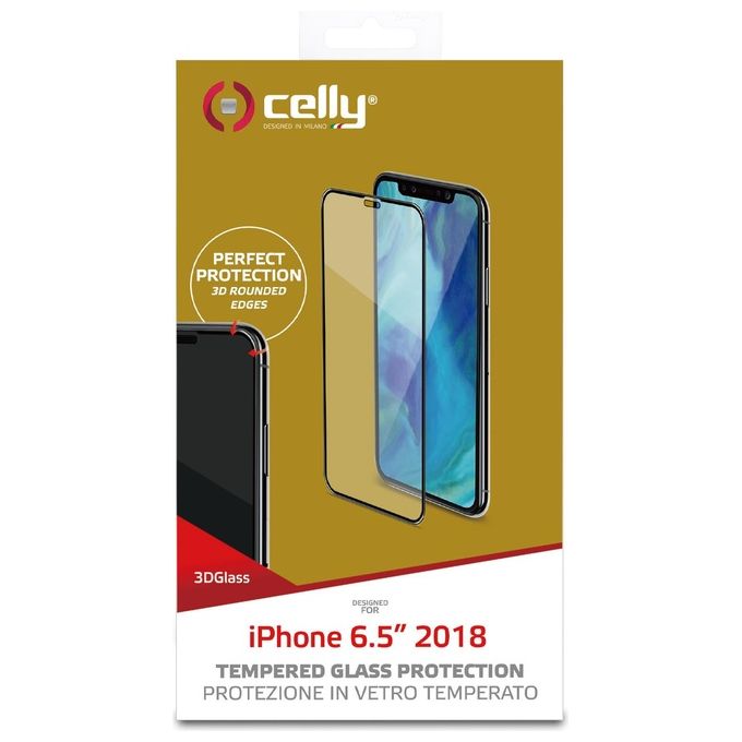 Celly Proteggi Schermo 3D Glass per iPhone Xs Max Nero Celly Proteggi Schermo 3D Glass per iPhone Xs Max Nero