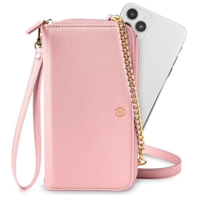 Celly VENEREBP Venere Custodia Portafoglio Universale Pochette Ecopelle Effetto Saffiano Fino a 6.5'' 4 Tasche Carte colore Rosa