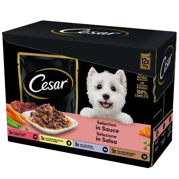 Cesar Dog Selezione Delizie del Giorno Multipack 12x100 gr 3x Manzo 3x Pollo 3x Agnello 3x Tacchino - 1° ORDINE? scegli tra BZR5 - BZR20 + 200 pt fedeltà