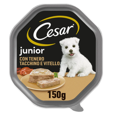 Cesar Junior Patè vaschetta 150 gr Tacchino e vitello - confezione da 14 pezzi - Cibo umido per cani - 1° ORDINE? scegli tra BZR5 - BZR20 + 200 pt fedeltà