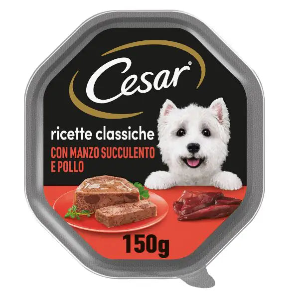 Cesar Ricette Classiche 150gr Manzo e pollo - confezione da 14 pezzi - Cibo umido per cani - 1° ORDINE? scegli tra BZR5 - BZR20 + 200 pt fedeltà