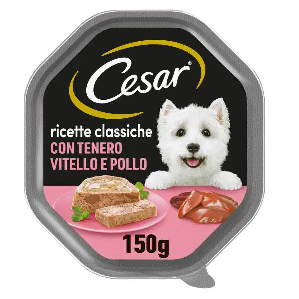 Cesar Ricette Classiche 150gr Vitello e Pollo - confezione da 14 pezzi - Cibo umido per cani - 1° ORDINE? scegli tra BZR5 - BZR20 + 200 pt fedeltà