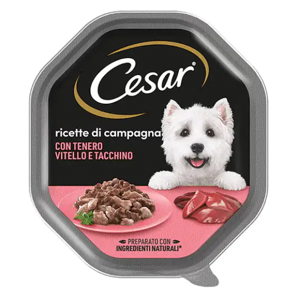 Cesar Ricette di Campagna 150gr Vitello e tacchino - confezione da 14 pezzi - Cibo umido per cani - 1° ORDINE? scegli tra BZR5 - BZR20 + 200 pt fedeltà
