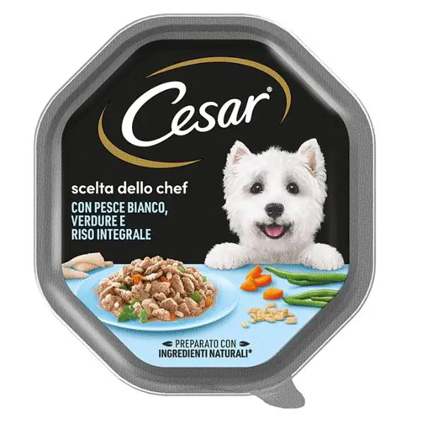 Cesar Scelta dello Chef 150 gr per cani di taglia piccola Pesce bianco con riso integrale e verdure - confezione da 14 pezzi - Cibo umido per cani - 1° ORDINE? scegli tra BZR5 - BZR20 + 200 pt fedeltà