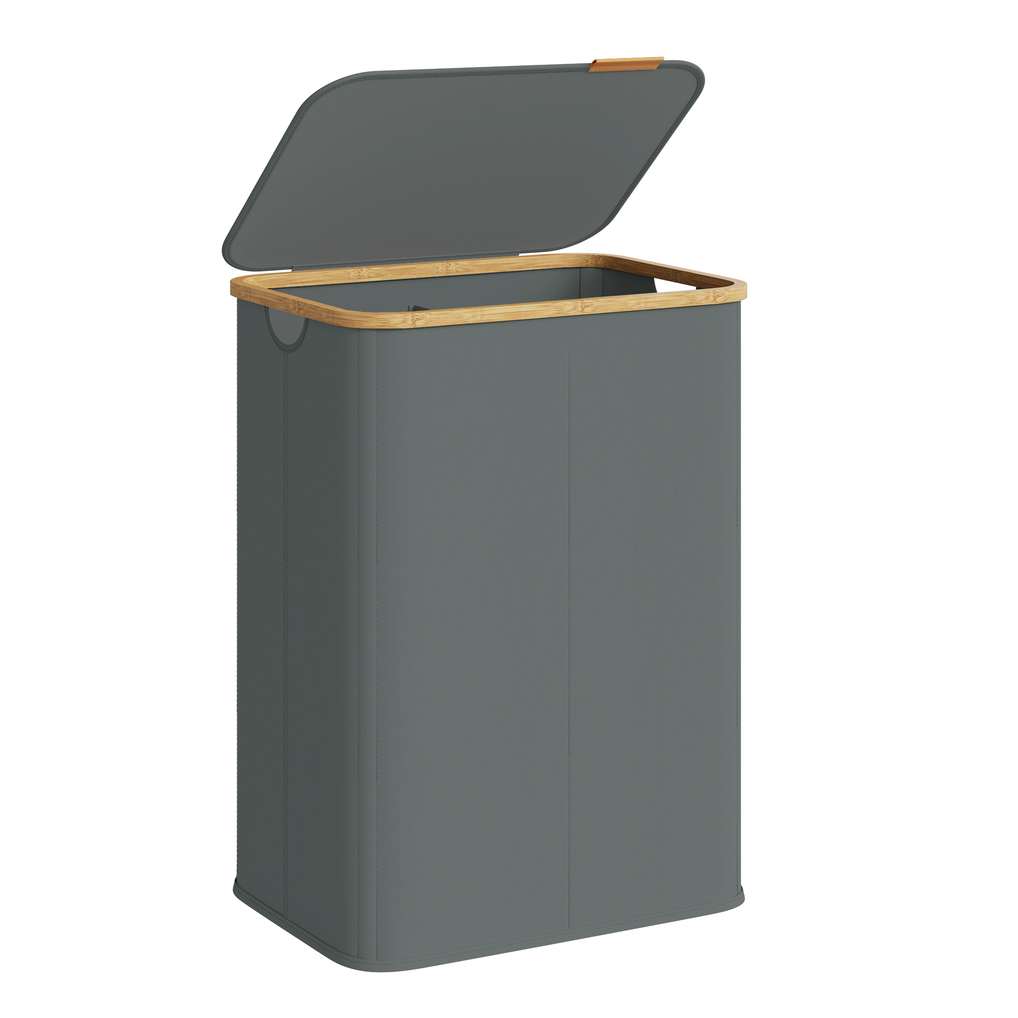 Cesto per Biancheria SONGMICS con Coperchio, Cesto per Biancheria con 2 Scomparti, Tessuto Oxford, Pieghevole, Struttura in Bambù, per Lavanderia, Camera da Letto e Soggiorno, 140 L, 52 x 38,5 x 70,5