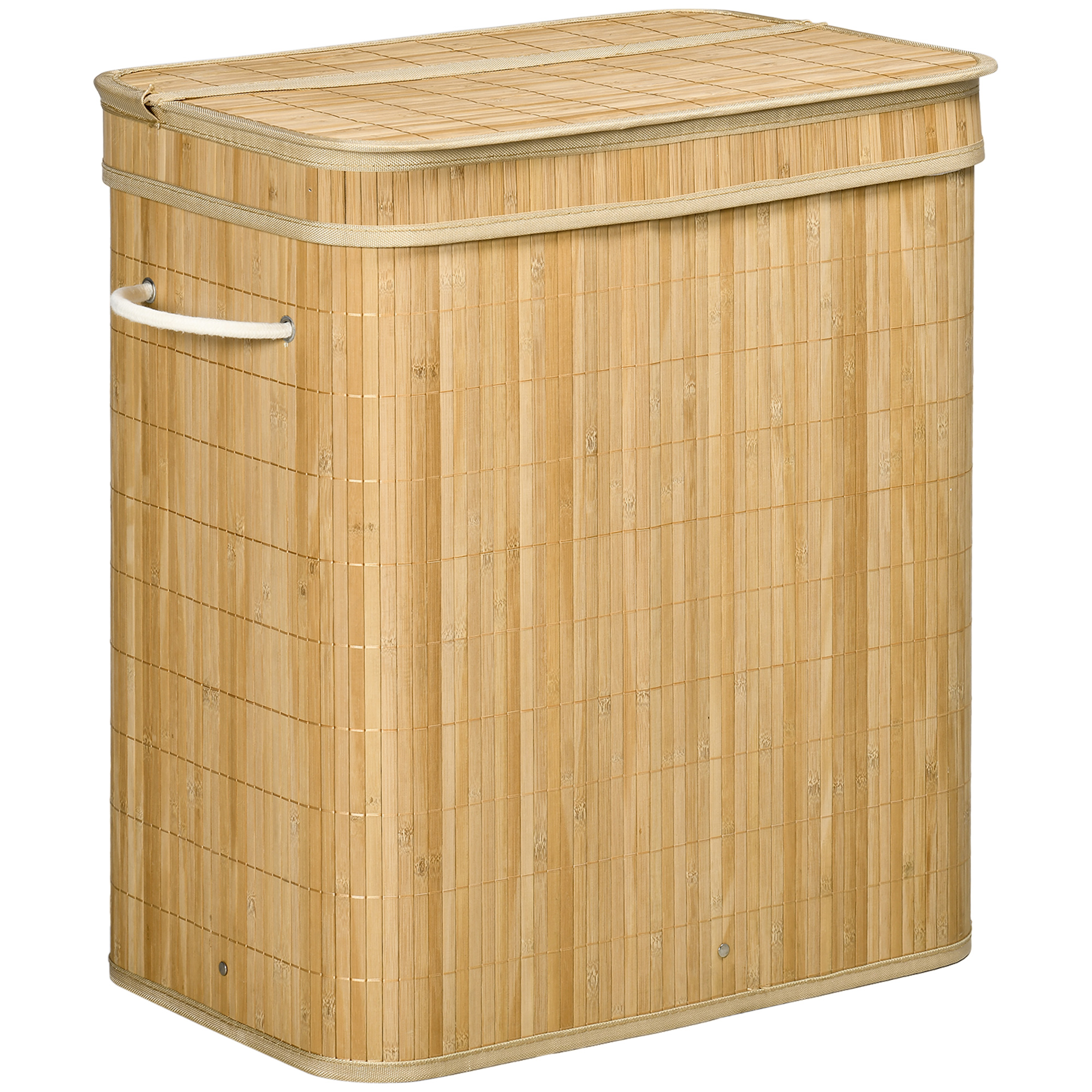 Cesto portabiancheria HOMCOM in bambù con coperchio e manici, capacità 90 litri, con 2 scomparti e sacca in tessuto rimovibile - 54,2x59,5 cm