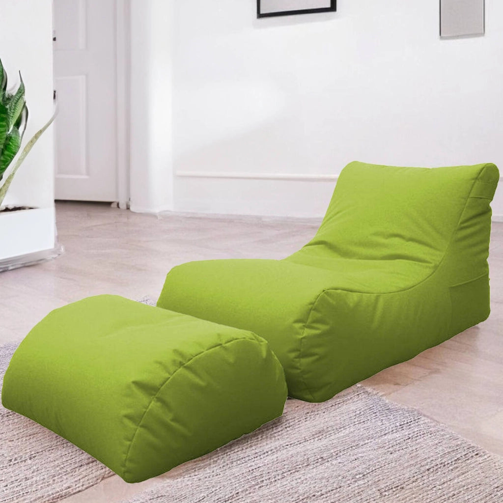 Chaise Longue moderna da Alton, Made in Italy, Poltrona con poggiapiedi in Nylon, Pouf imbottito per camera da letto, cm 120x80h60, colore Verde