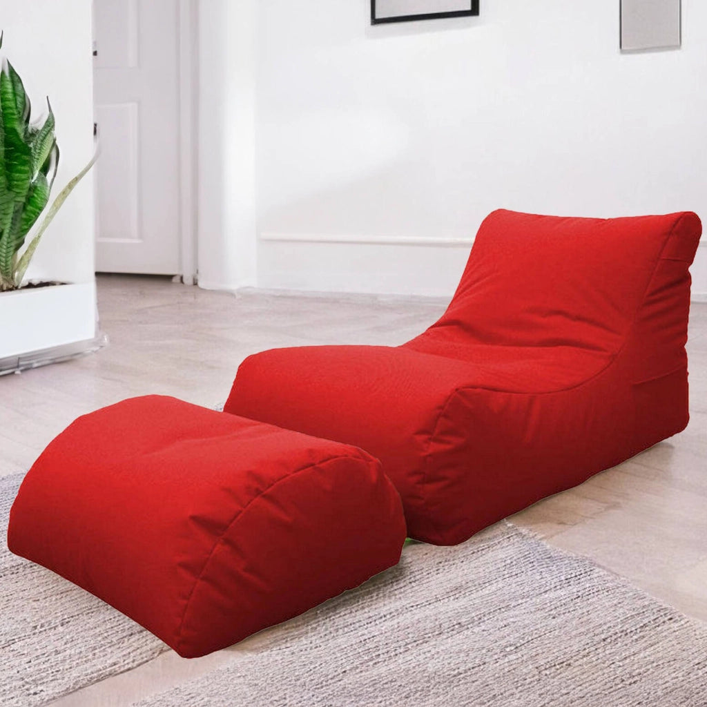 Chaise Longue moderna da Alton, Made in Italy, Poltrona con poggiapiedi in Nylon, Pouf imbottito per camera da letto, cm 120x80h60, colore Rosso
