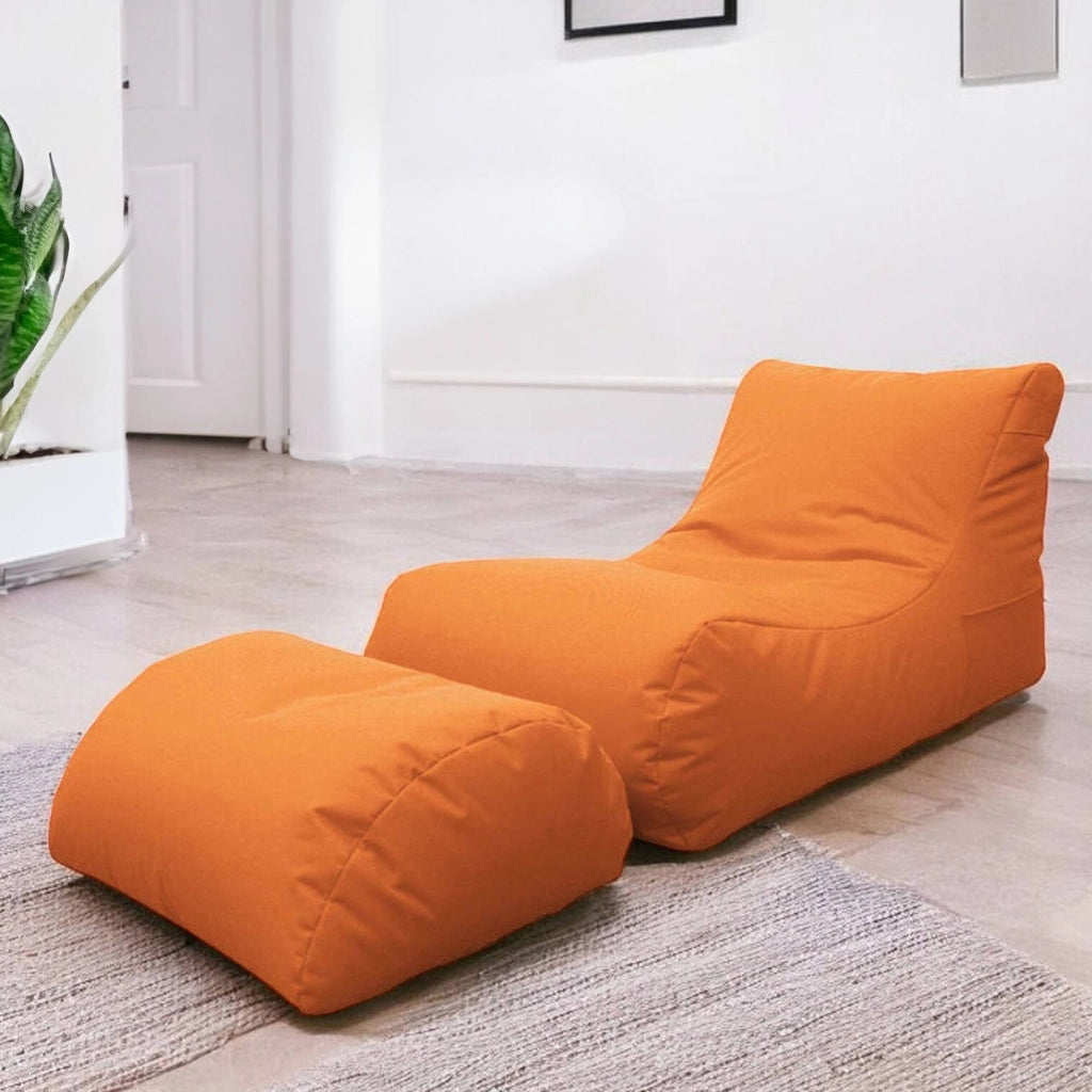 Chaise Longue moderna da Alton, Made in Italy, Poltrona con poggiapiedi in Nylon, Pouf imbottito per camera da letto, cm 120x80h60, colore Arancio