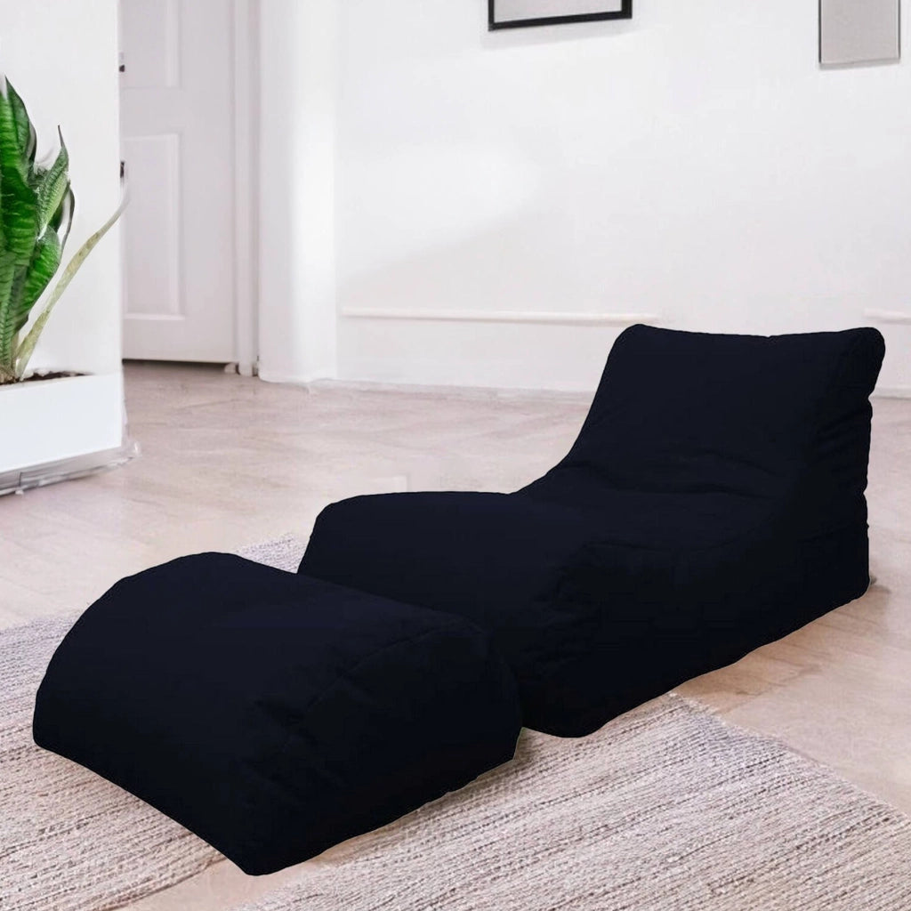 Chaise Longue moderna da Alton, Made in Italy, Poltrona con poggiapiedi in Nylon, Pouf imbottito per camera da letto, cm 120x80h60, colore Nero