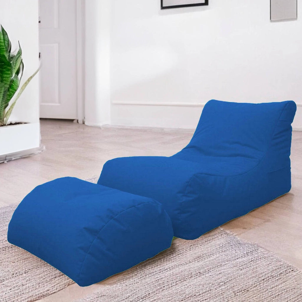 Chaise Longue moderna da Alton, Made in Italy, Poltrona con poggiapiedi in Nylon, Pouf imbottito per camera da letto, cm 120x80h60, colore Blu