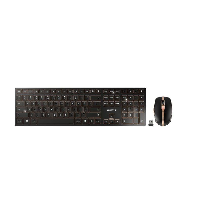 Cherry dw 9100 slim tastiera mouse incluso rf senza fili + bluetooth qwerty inglese us nero