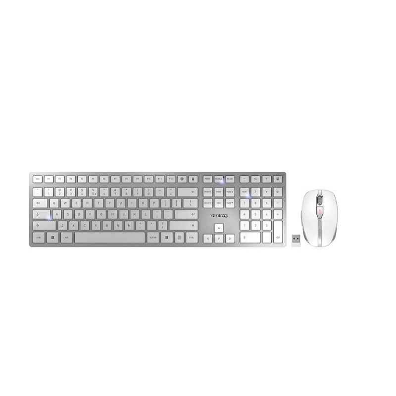 Cherry dw 9100 slim tastiera mouse incluso rf senza fili + bluetooth qwerty inglese us argento