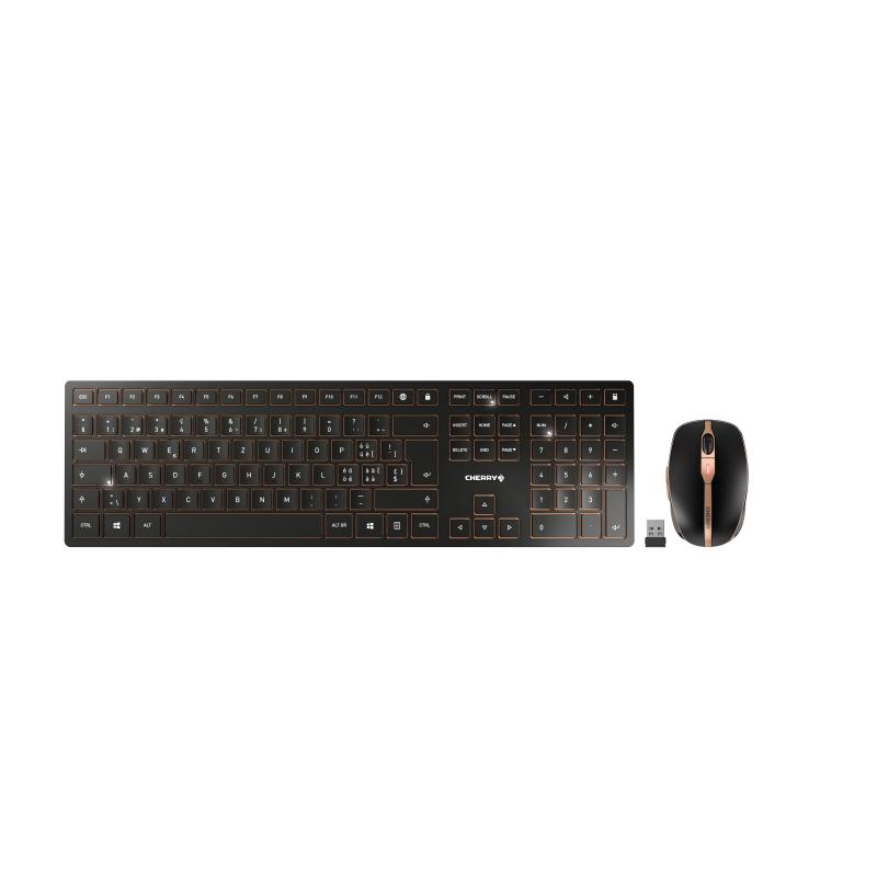 Cherry dw 9100 slim tastiera mouse incluso rf senza fili + bluetooth qwertz svizzere nero