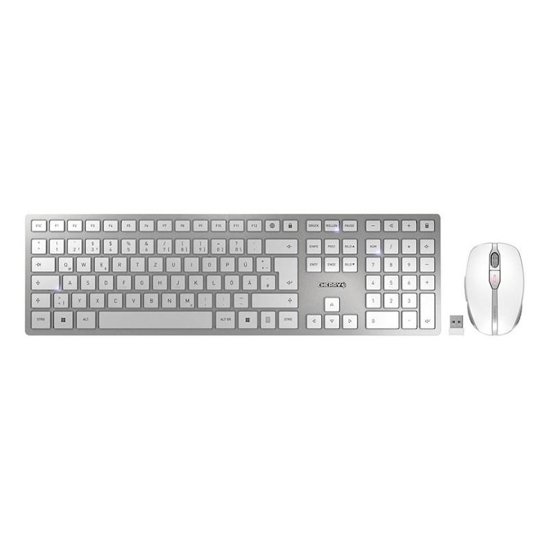 Cherry dw 9100 slim tastiera mouse incluso rf senza fili + bluetooth qwertz tedesco argento