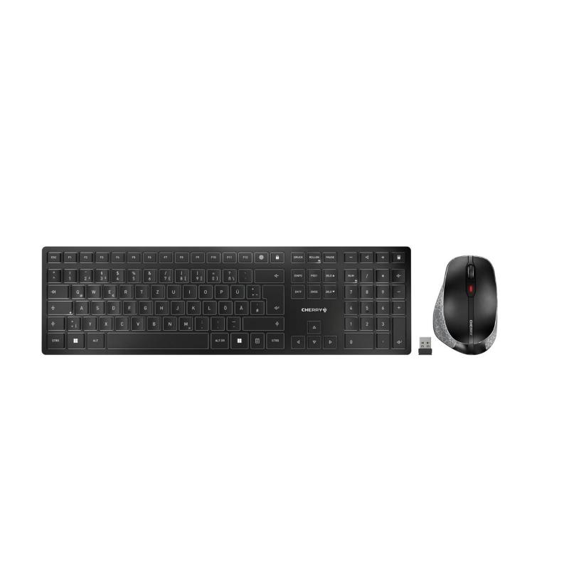Cherry dw 9500 slim tastiera mouse incluso rf senza fili + bluetooth qwertz tedesco nero, grigio