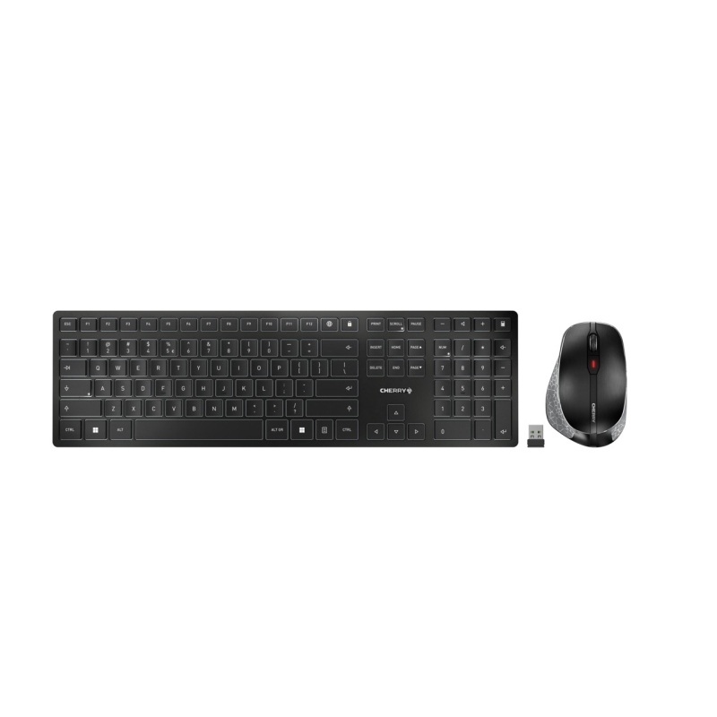 Cherry dw 9500 slim tastiera mouse incluso universale rf senza fili + bluetooth azerty belga nero, grigio