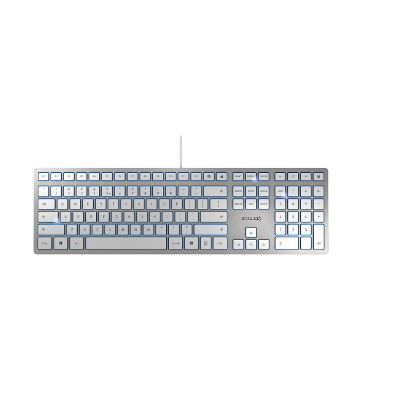 Cherry kc 6000 slim tastiera usb inglese us argento, bianco